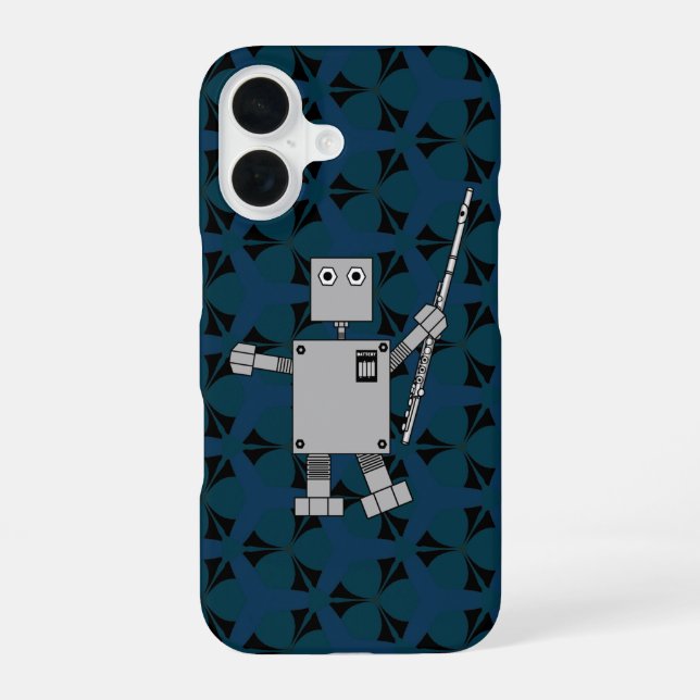 Flute Robot iPhone 16 Case (Back)