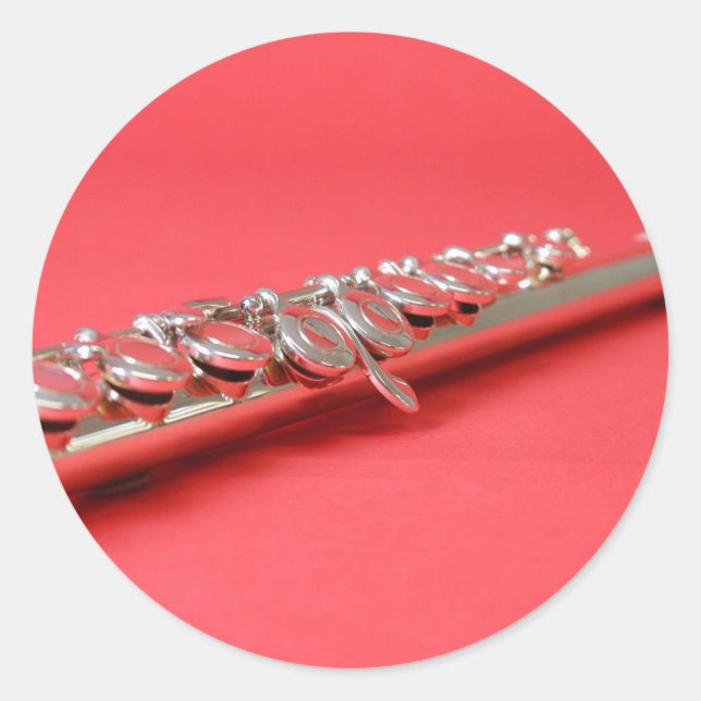 Flute student pink woodwind music classic round sticker (Front)