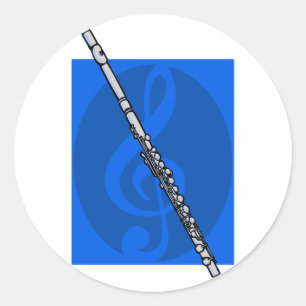Flute with Blue Treble Clef Background Classic Round Sticker