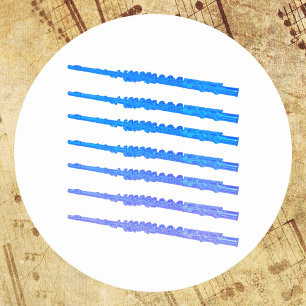 Flutes Blue Ombre Pattern Classic Round Sticker