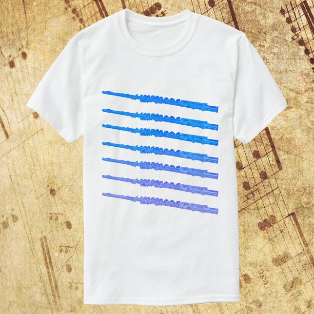 Flutes Blue Ombre Pattern T-Shirt (A tshirt with a fun pattern of flutes done in a blue ombre)
