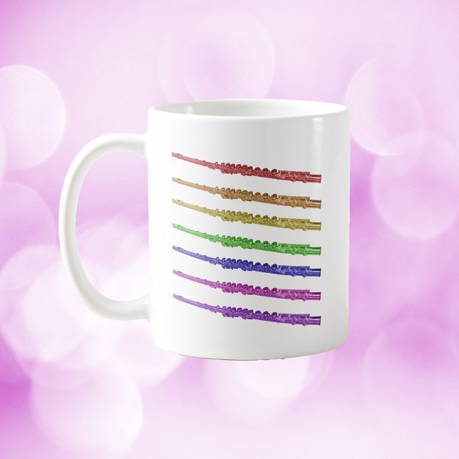 Flutes Rainbow Coffee Mug (A mug with red, orange, yellow, green, blue, purple and pink flutes.)