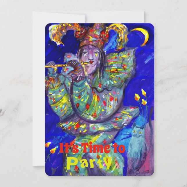 FLUTIST IN BLUE Birthday Party Invitation (Front)