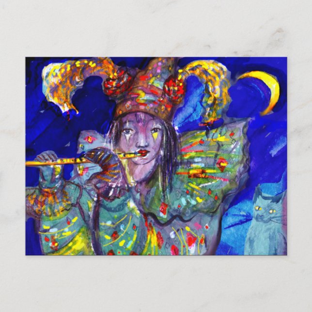 FLUTIST IN BLUE Carnival Masquerade Invitation Postcard (Front)