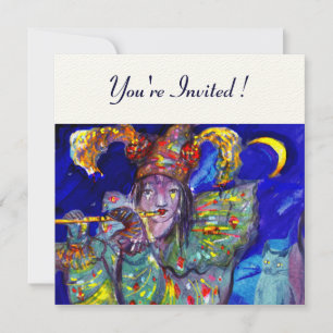 FLUTIST IN BLUE Felt Paper Invitation