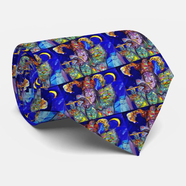 FLUTIST IN BLUE NIGHT, Venetian Carnival Tie (Rolled)
