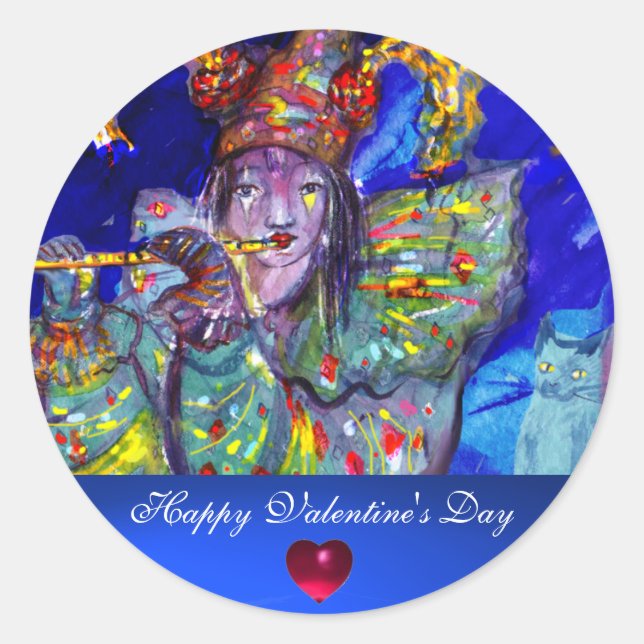 FLUTIST IN BLUE / Valentine Masquerade Classic Round Sticker (Front)