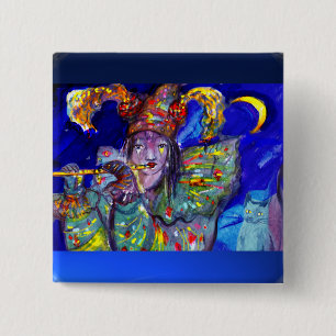 FLUTIST IN BLUE / Venetian Carnival Night 15 Cm Square Badge