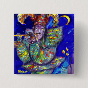 FLUTIST IN BLUE / Venetian Carnival Night 15 Cm Square Badge