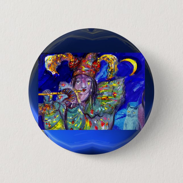 FLUTIST IN BLUE / Venetian Carnival Night 6 Cm Round Badge (Front)