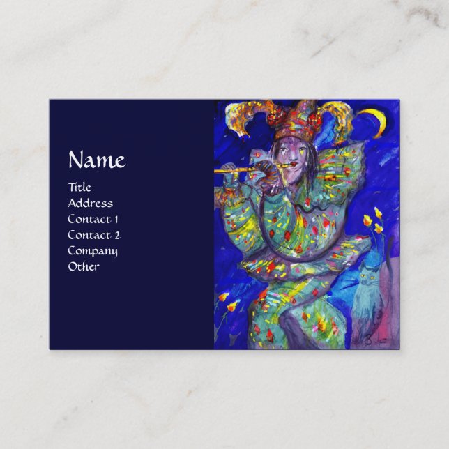 FLUTIST IN BLUE / Venetian Carnival Night Business Card (Front)