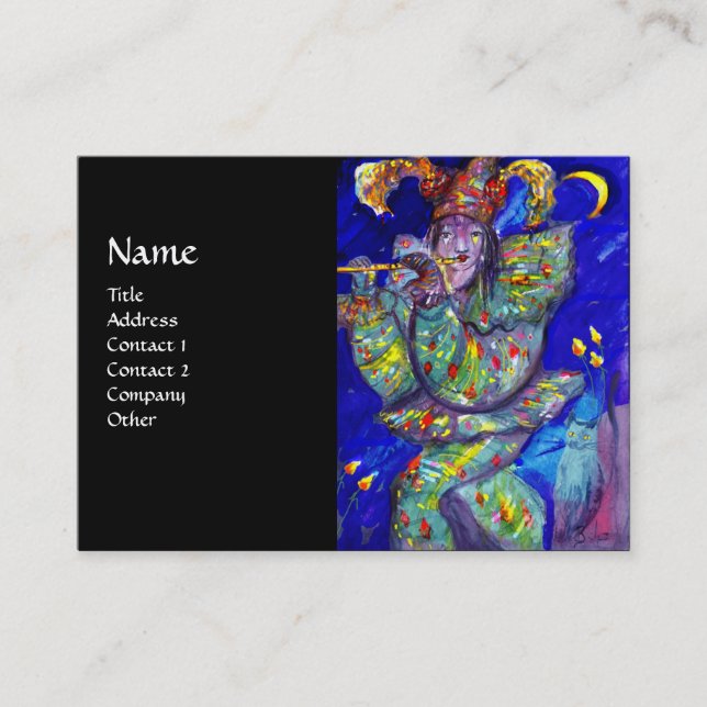 FLUTIST IN BLUE / Venetian Carnival Night Business Card (Front)