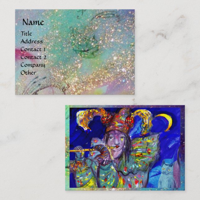FLUTIST IN BLUE / Venetian Carnival Night Business Card (Front/Back)