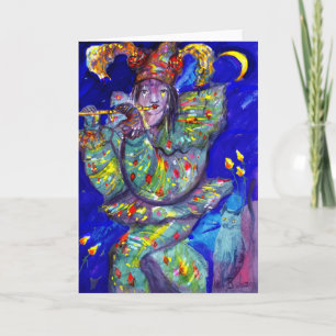 FLUTIST IN BLUE / Venetian Carnival Night Card