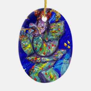 FLUTIST IN BLUE / Venetian Carnival Night Ceramic Tree Decoration
