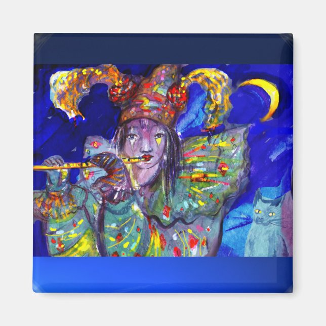 FLUTIST IN BLUE / Venetian Carnival Night Magnet (Front)
