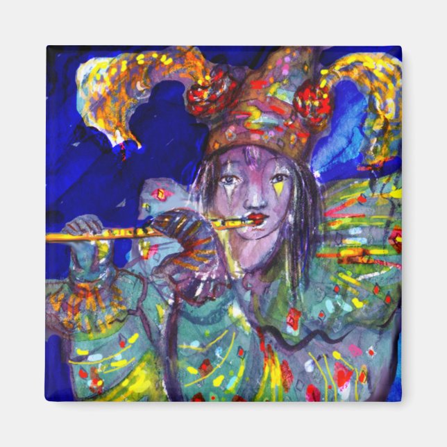 FLUTIST IN BLUE / Venetian Carnival Night Magnet (Front)