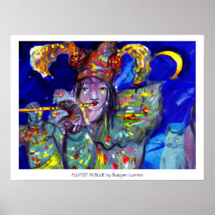 FLUTIST IN BLUE / Venetian Carnival Night Poster