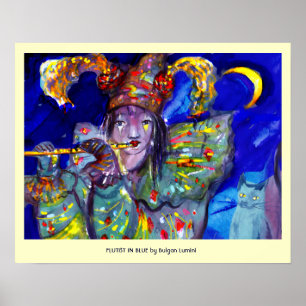 FLUTIST IN BLUE / Venetian Carnival Night Poster