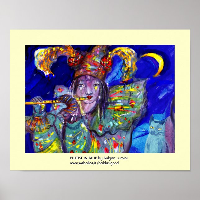 FLUTIST IN BLUE / Venetian Carnival Night Poster (Front)
