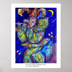 FLUTIST IN BLUE / Venetian Carnival Night Poster