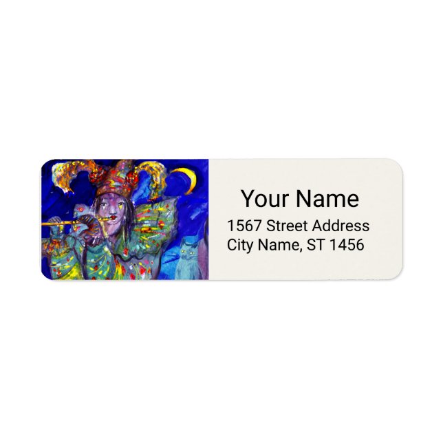 FLUTIST IN BLUE / Venetian Carnival Night Return Address Label (Front)