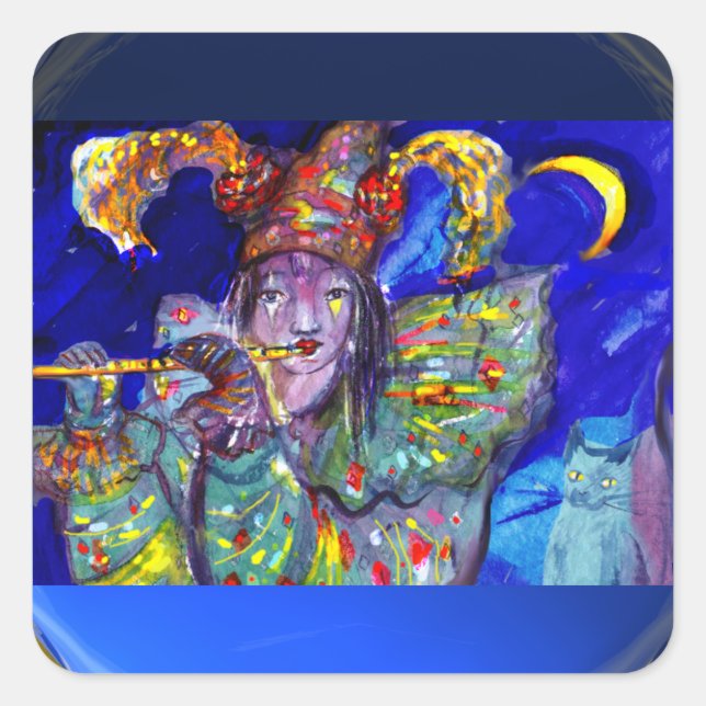 FLUTIST IN BLUE / Venetian Carnival Night Square Sticker (Front)