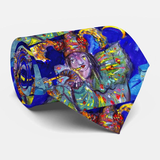 FLUTIST IN BLUE Venetian Carnival Night Tie (Rolled)