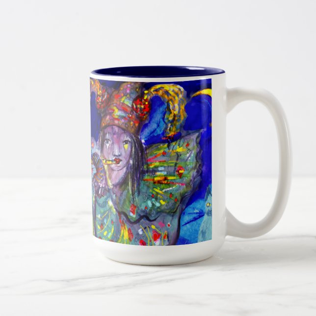 FLUTIST IN BLUE / Venetian Carnival Night Two-Tone Coffee Mug (Right)