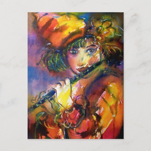FLUTIST PORTRAIT Venetian Masquerade Music Invitation Postcard (Front)