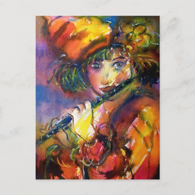 FLUTIST PORTRAIT / Venetian Masquerade Postcard (Front)