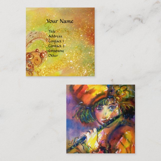 FLUTIST PORTRAIT / Venetian Masquerade Square Business Card (Front/Back)
