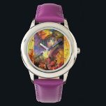 FLUTIST PORTRAIT / Venetian Masquerade Watch<br><div class="desc">Colourful , whimsical and vibrant watercolor painting in bright red, brown, yellow, orange, green colours with gold and silver foil  .</div>