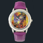 FLUTIST PORTRAIT / Venetian Masquerade Watch<br><div class="desc">Colourful , whimsical and vibrant watercolor painting in bright red, brown, yellow, orange, green colours with gold and silver foil .</div>