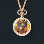 FLUTIST PORTRAIT / Venetian Masquerade Watch<br><div class="desc">Colourful , whimsical and vibrant watercolor painting in bright red, brown, yellow, orange, green colours with gold and silver foil  .</div>