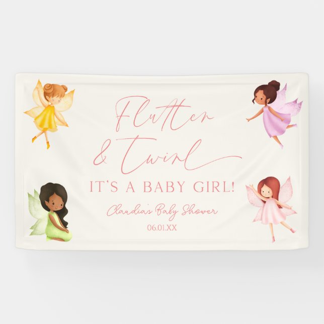 Flutter and Twirl Enchanted Fairy Baby Shower Banner (Horizontal)