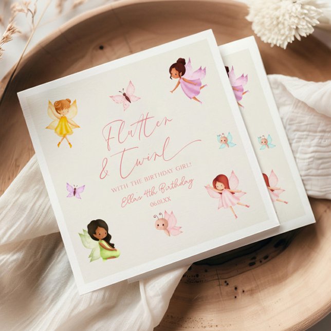 Flutter and Twirl Enchanted Fairy Birthday Party Napkin (Creator Uploaded)