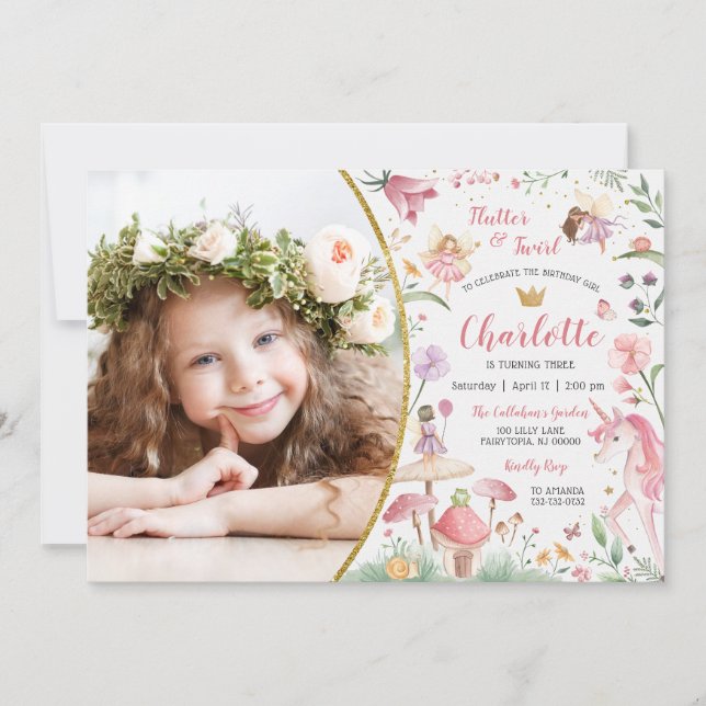 Flutter and Twirl Enchanted Fairy Garden Photo Invitation (Front)