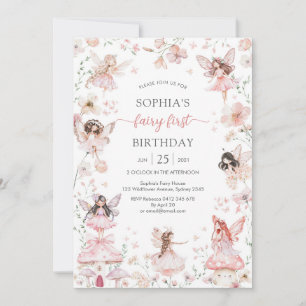 Flutter and Twirl Fairy First 1st Birthday Invitation