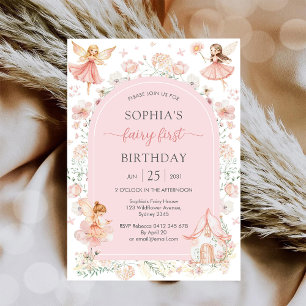 Flutter and Twirl Fairy First 1st Birthday Invitation