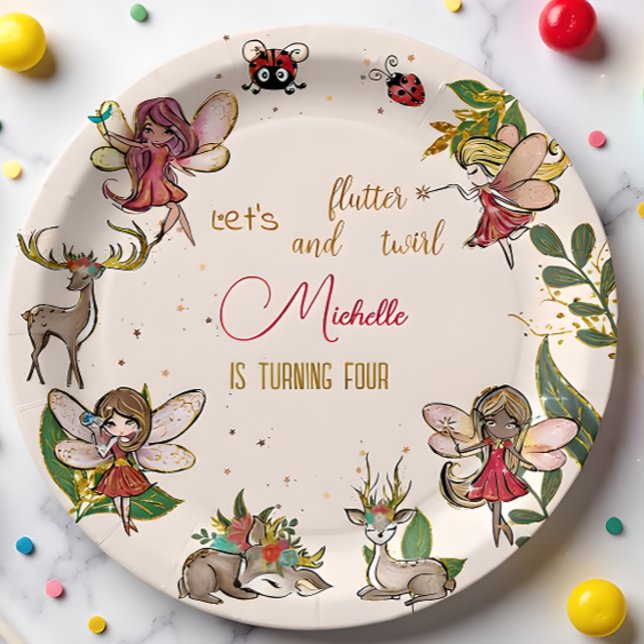 Flutter and twirl, fairy floral garden birthday paper plate (Creator Uploaded)