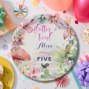 Flutter and twirl Fairy floral garden birthday Paper Plate