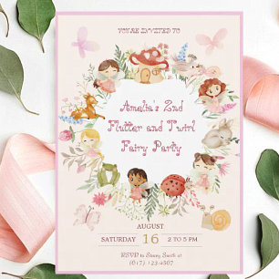 Flutter and Twirl Fairy Garden Birthday Invitation