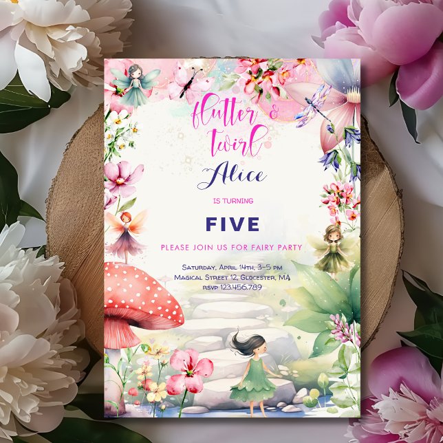 Flutter and twirl Fairy garden fantasy birthday Invitation (Creator Uploaded)