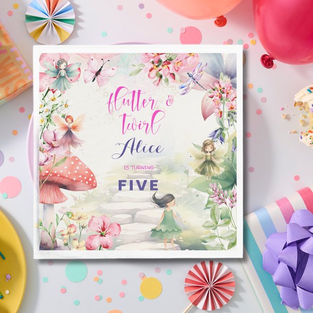 Flutter and twirl Fairy garden floral birthday Napkin (Creator Uploaded)