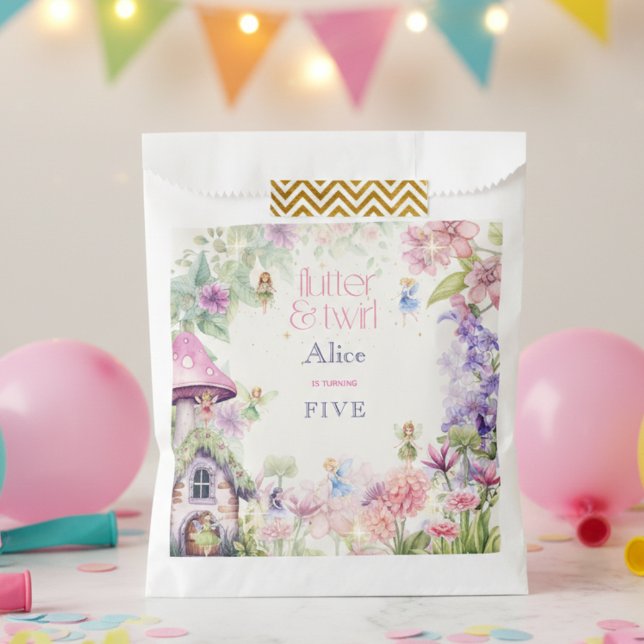 Flutter and twirl Fairy garden watercolor birthday Favour Bag (Creator Uploaded)