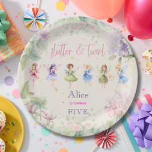Flutter and twirl Fairy garden watercolor birthday Paper Plate