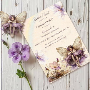 Flutter and Twirl Flower fairy girl Birthday Invitation
