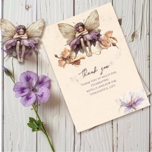 Flutter and Twirl Flower fairy girl Birthday Thank You Card