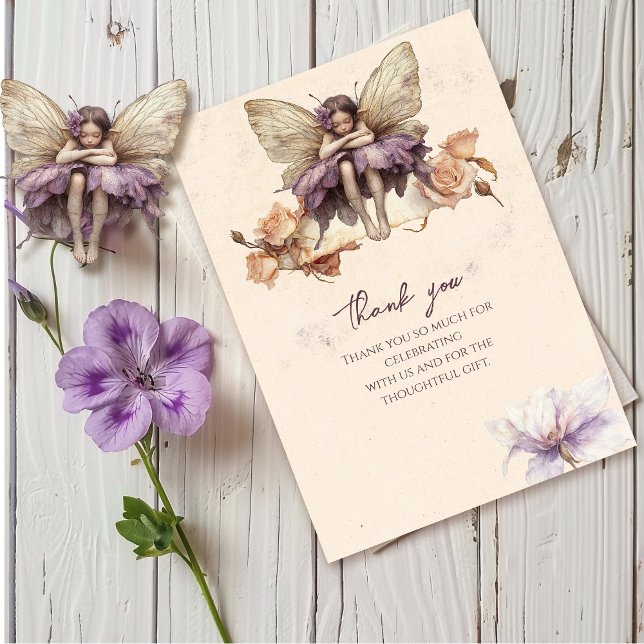 Flutter and Twirl Flower fairy girl Birthday Thank You Card (Creator Uploaded)